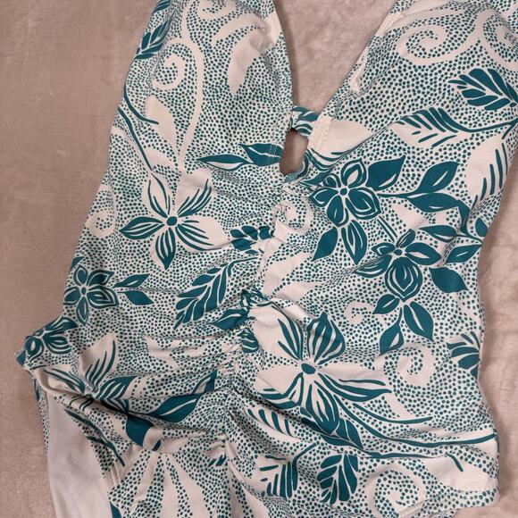 St. John Swim One Piece Swimsuit Women's Size 2 Blue Halter Padded Ruched Front - Picture 2 of 6